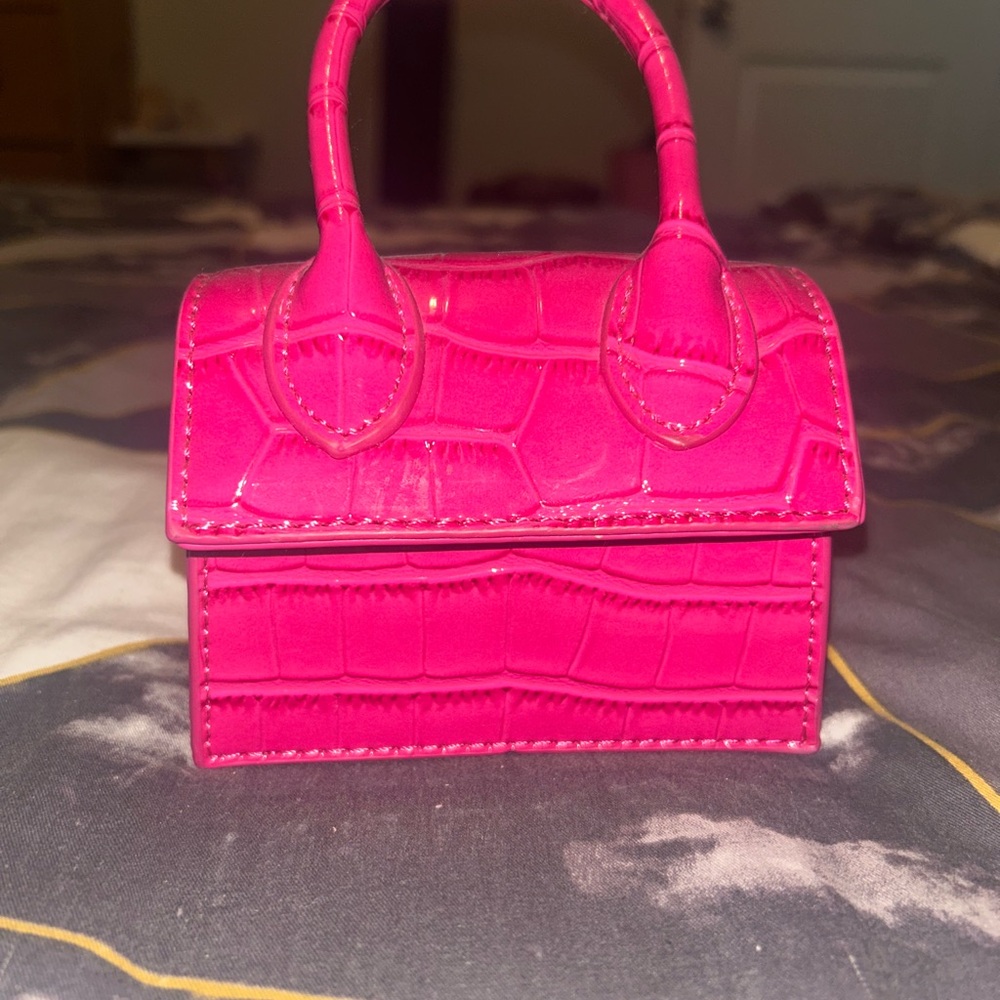 Vibrant Pink Crocodile-Embossed Mini Bag